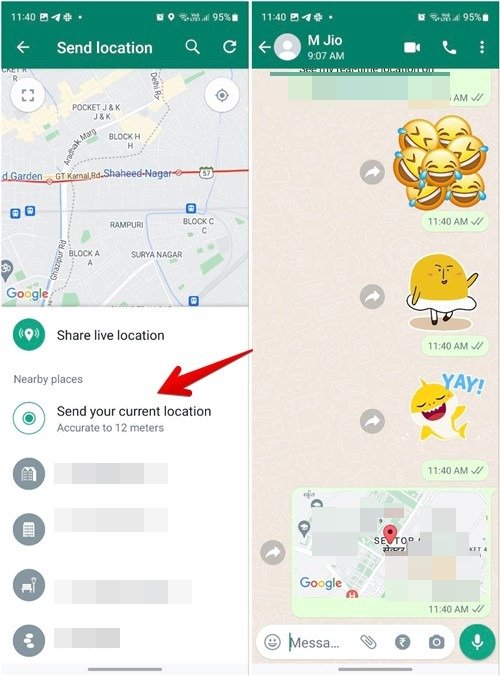 Местоположение WhatsApp Android для отправки