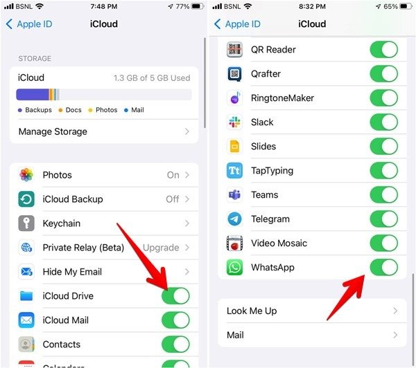 Резервное копирование WhatsApp Iphone Включить Icloud Drive