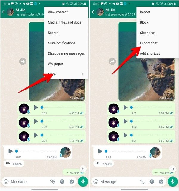 Экспорт в Whatsapp Экспорт в Android Чат