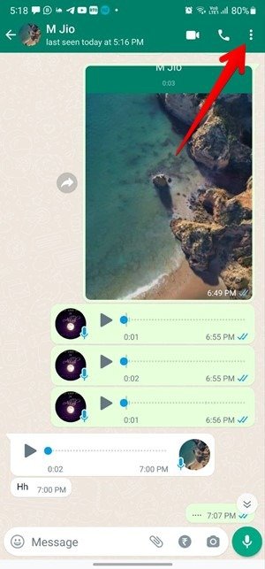 Экспорт меню Android в WhatsApp