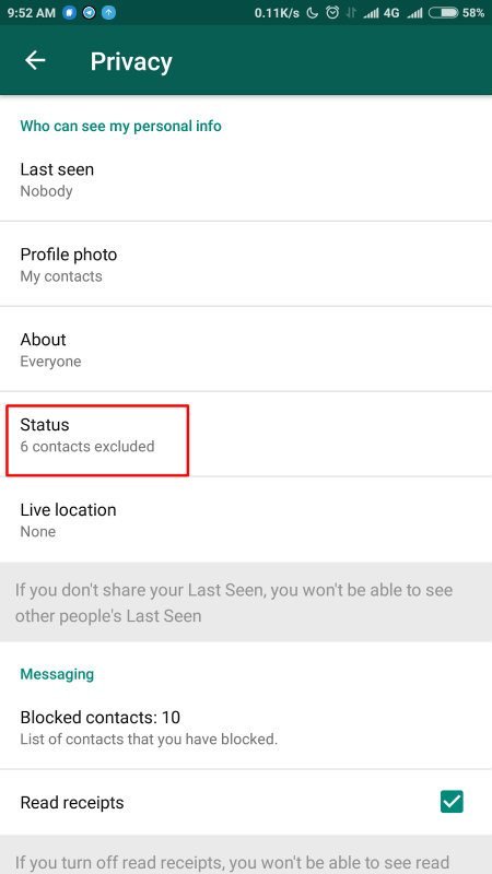 WhatsApp-статус конфиденциальности