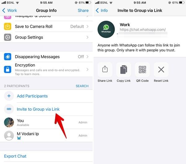 WhatsApp Отправить копию ссылки на группу Iphone