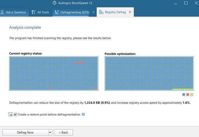 Зачем дефрагментировать реестр Auslogics Boostspeed Registry Defrag Status