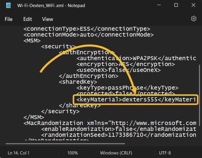 Пароль Wi-Fi в XML-файле