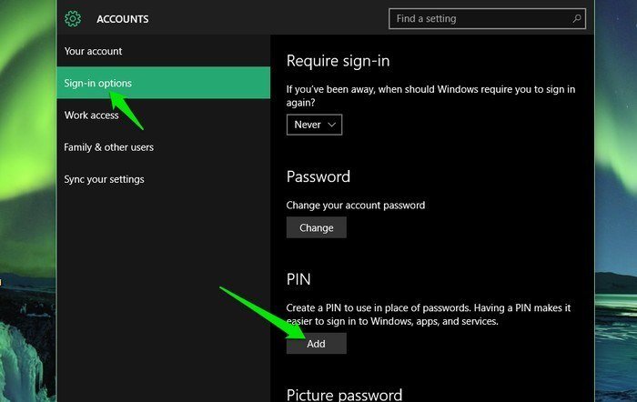 Windows 10-Добавить PIN-код