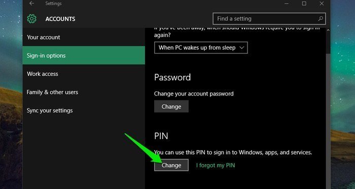 Windows 10-Изменить PIN-код