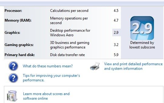 Улучшен индекс производительности Windows 7