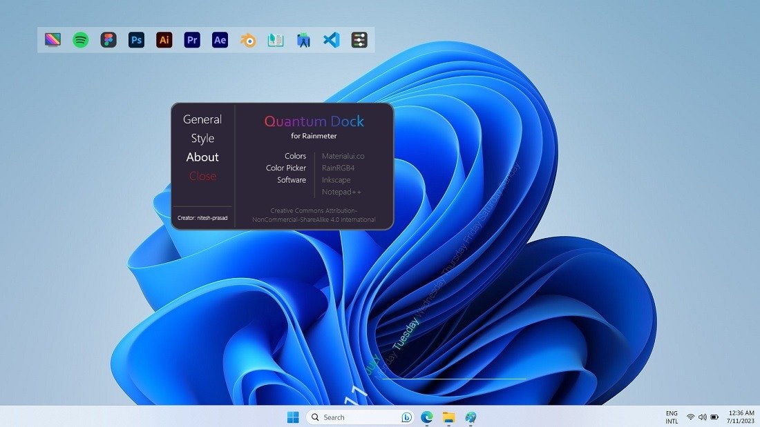 Quantum Dock для просмотра Rainmeter на рабочем столе Windows.