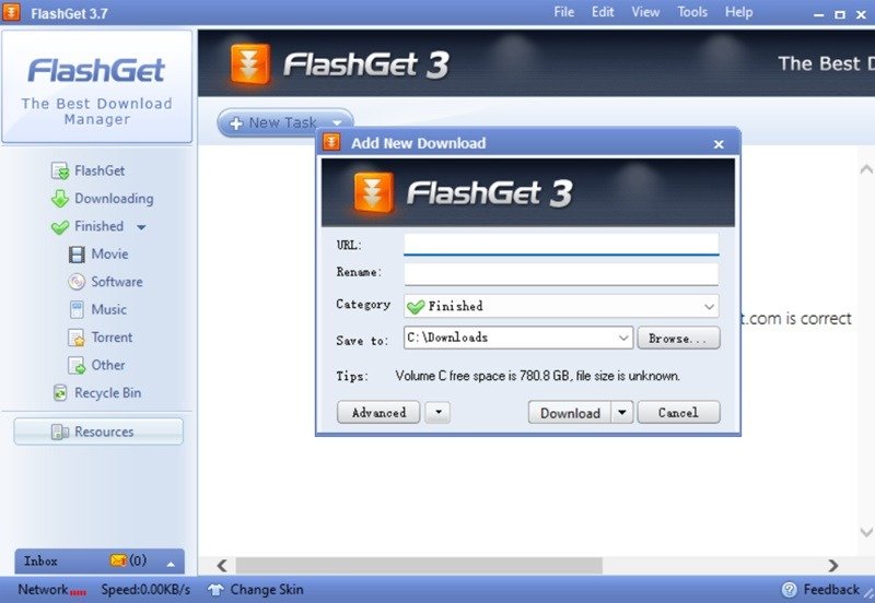 FlashGet, бесплатный менеджер загрузок Windows.