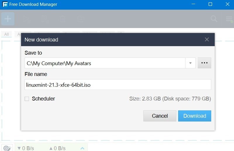 Загрузка установщика объемом 3 ГБ с помощью Free Download Manager.