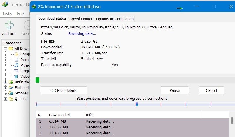 Быстрая загрузка файла с помощью Internet Download Manager.