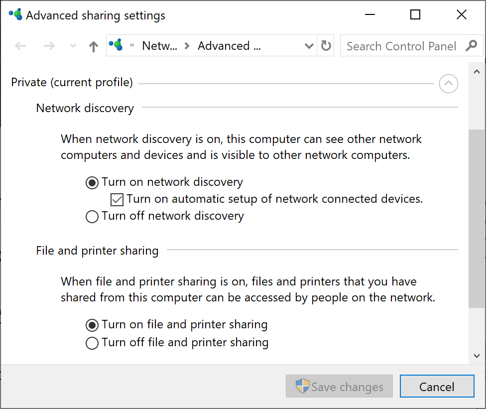 Windows Включить общий доступ к сети