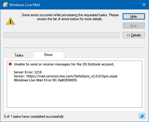 windows-live-mail-сообщение об ошибке