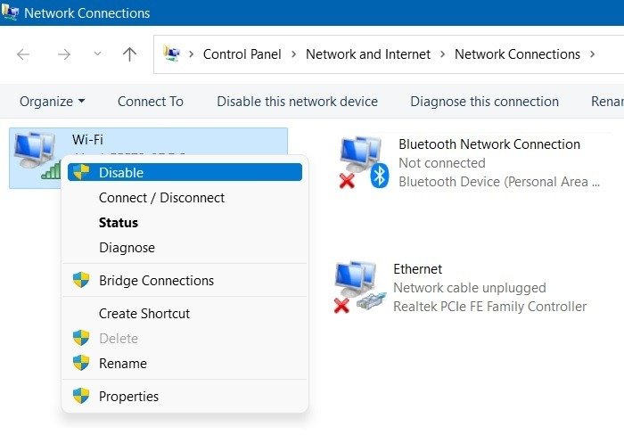 Сетевой кабель Windows отключен. Отключить Wi-Fi.