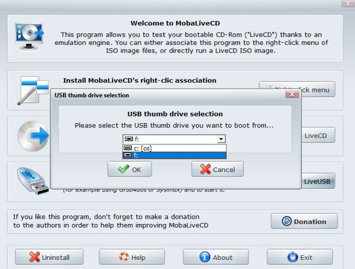 Загрузочный USB-накопитель Windows Mobalivecd Выберите USB-накопитель