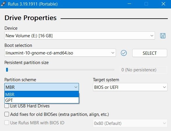 Схема разделов Rufus Mbr с загрузочным USB-накопителем Windows