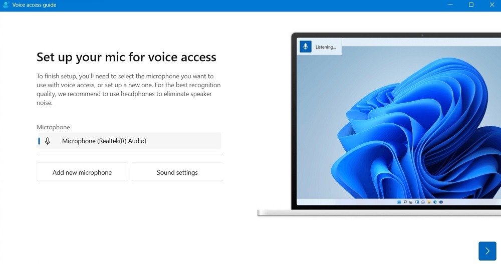 Настройте микрофон для голосового доступа в Windows 11.