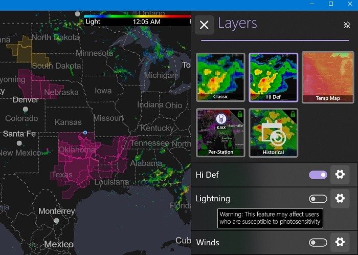 Приложения Windows Weather Myradar Layers