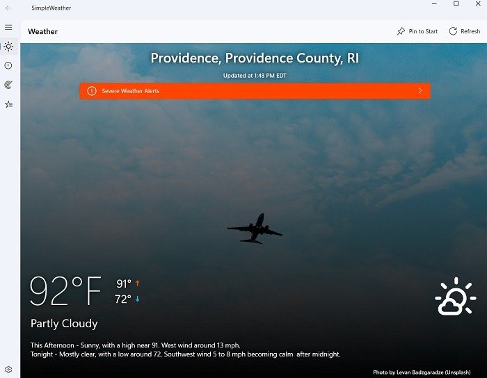 Приложения погоды для Windows Simpleweather Homescreen