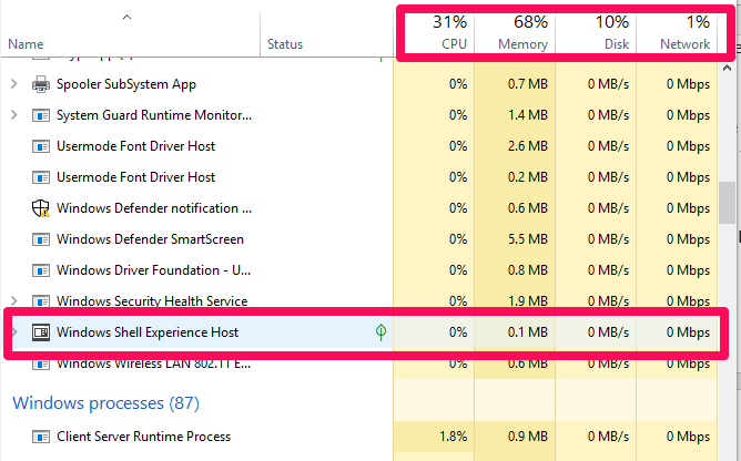 Windows 10-Windows-Shell-Experience-Host-Панель задач