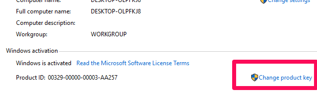 Windows 10-изменить ключ продукта