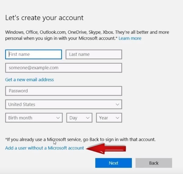 Windows10_Нет учетной записи Microsoft_Account