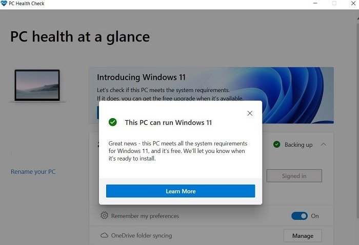 Windows11 Установить Ассистент по установке Здоровье ПК Хорошо