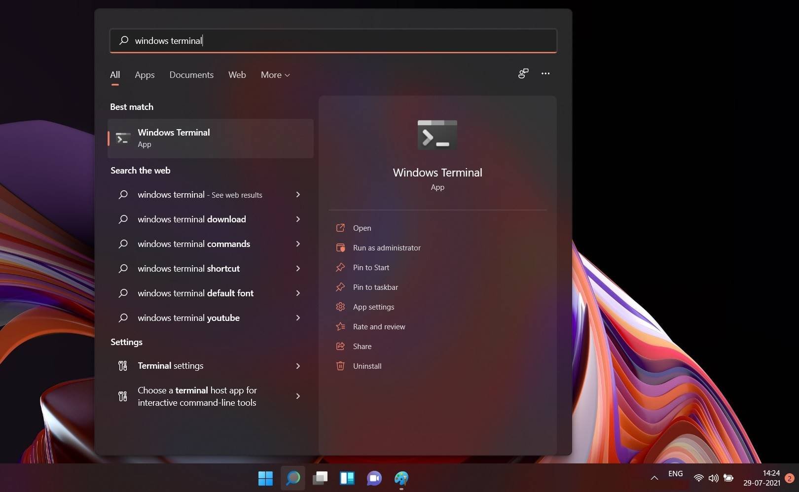 Окно поиска на панели задач Windows 11