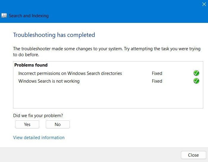 Устранение неполадок, связанных с зависанием поиска в Windows 11, завершено