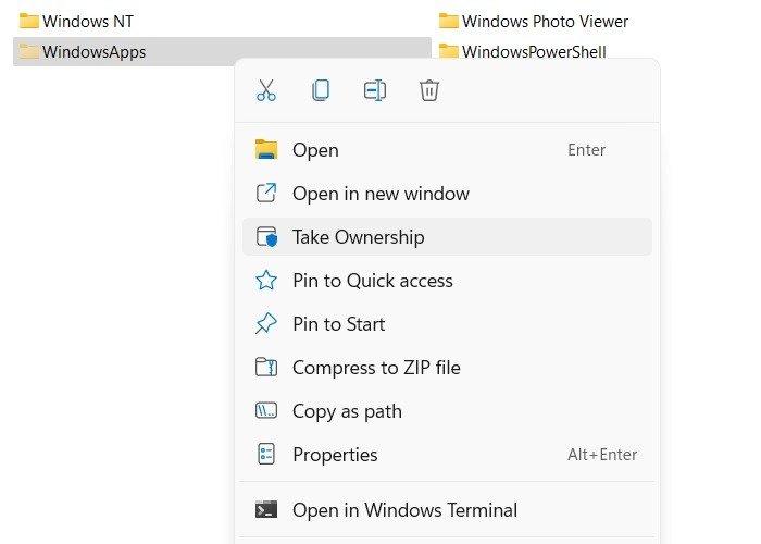 Папка Windowsapps становится владельцем папки Windows 11
