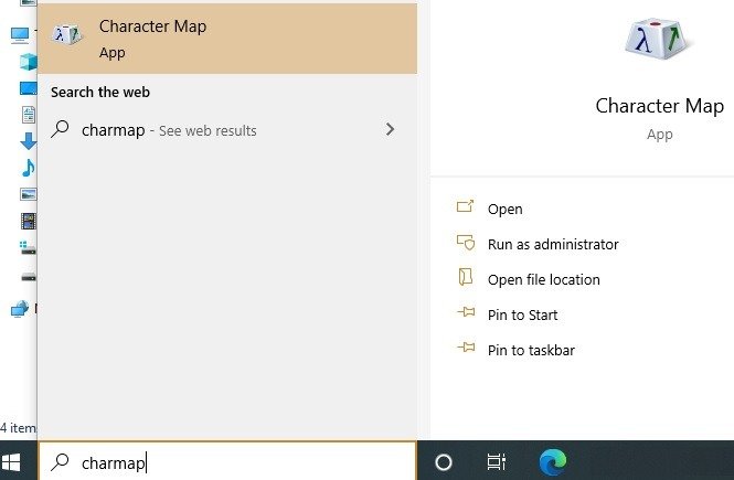 Слово «Галочка» Charmmap Меню «Пуск»