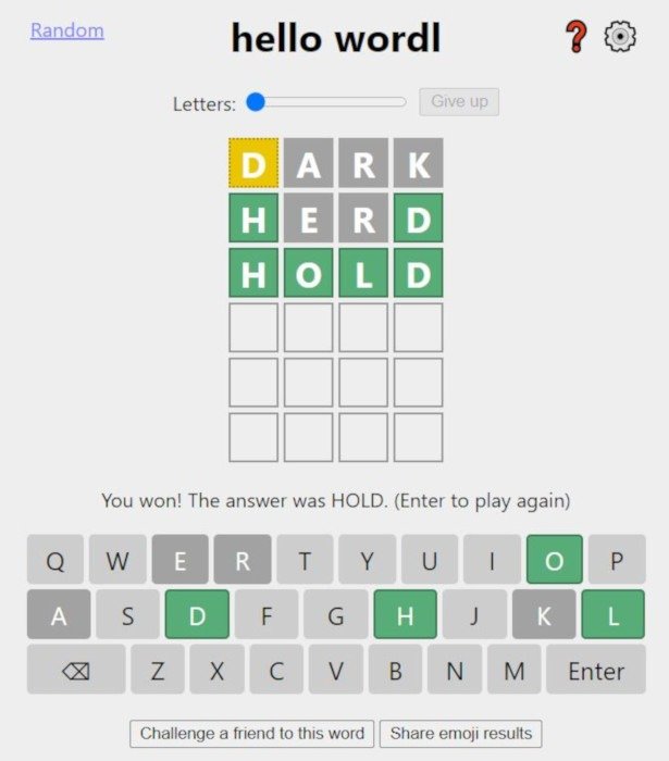Wordle Hello Wordl Играет