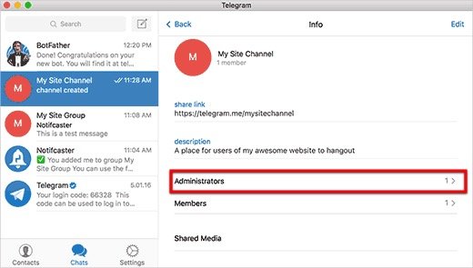 Wordpress и Telegram -mte- добавить администратора