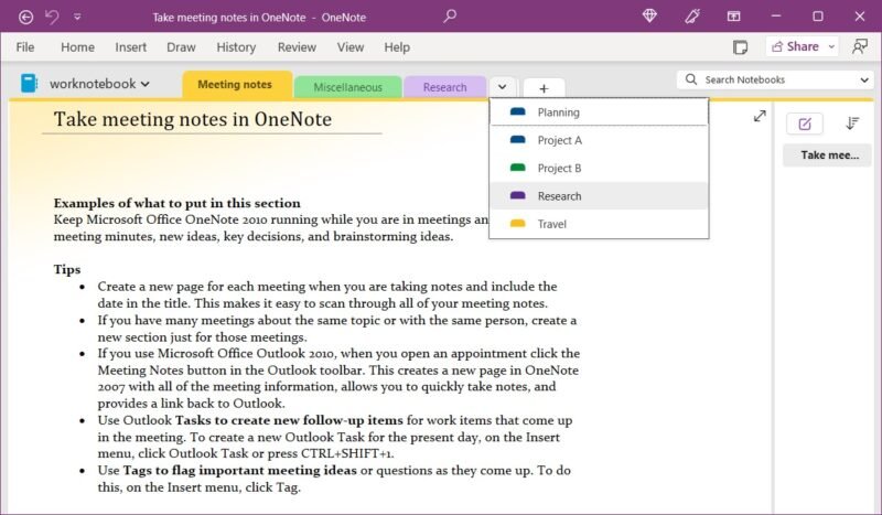 Шаблон рабочей записной книжки из OneNote Gem