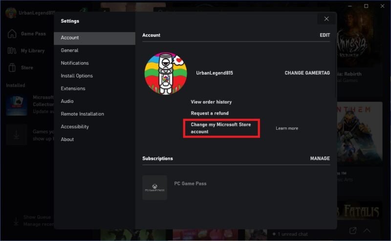 Xbox PC Game Pass не работает, исправления: сменить учетную запись