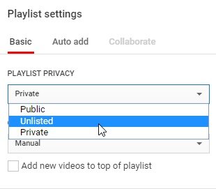 YouTube-плейлист-изменить-конфиденциальность