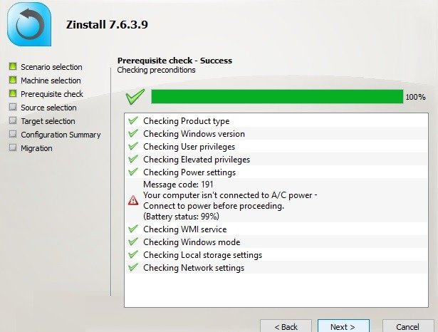 Предварительные условия для миграции Zinstall Проверьте целевой компьютер