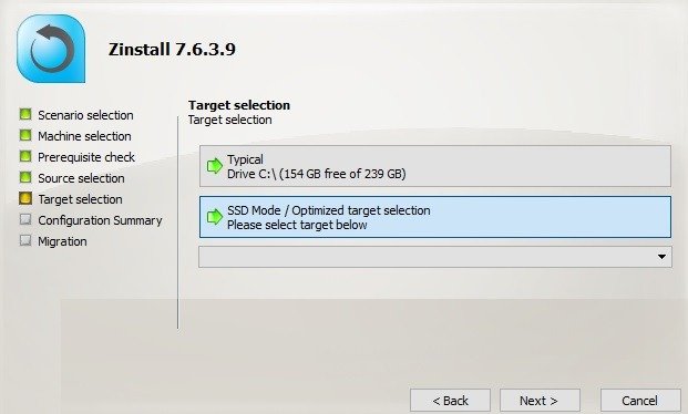 Zinstall Migration Выберите целевой SSD-компьютер