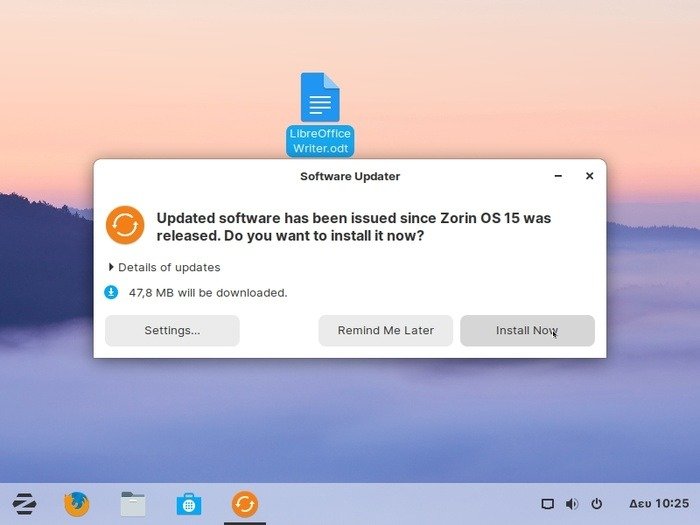 Обзор Zorin Os 15 Уведомление об обновлениях