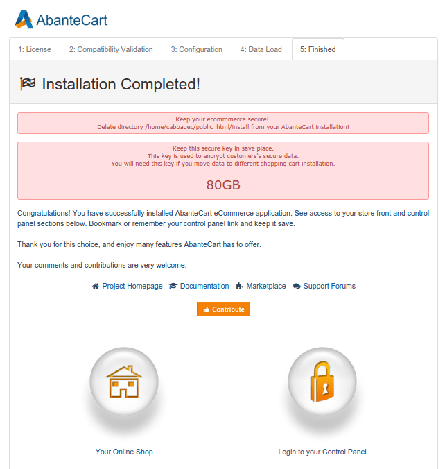 abantecart-установка завершена