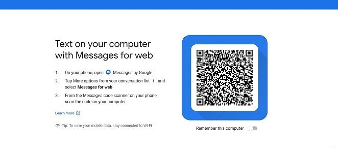 Доступ к представлению веб-приложения Google Messages Desktop