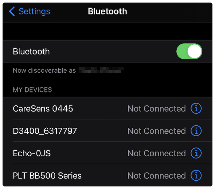 Экран настроек Bluetooth.