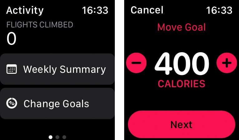 Цели активности Apple Watch Move Корректировка значений целей