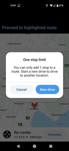 Всплывающее окно ограничения остановки Waze.