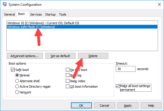 добавить-Windows-безопасный режим-опция-удалить-безопасный-режим