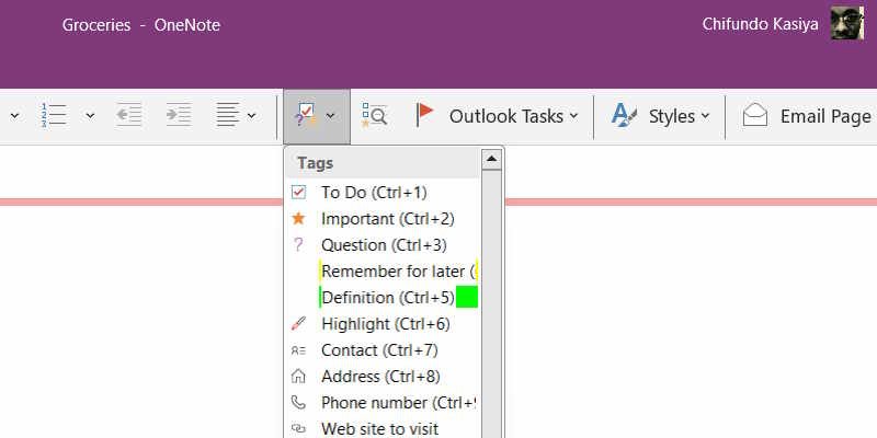 Добавление тегов в Onenote