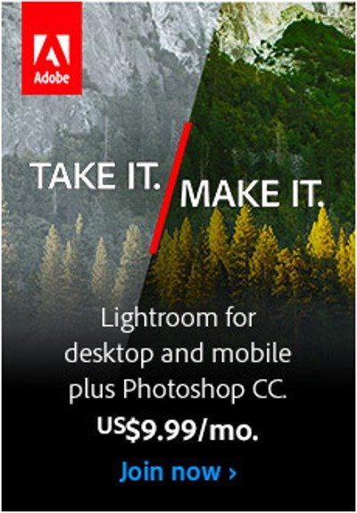 Получите доступ к Photoshop CC и Lightroom CC за 9,99 долларов США в месяц.