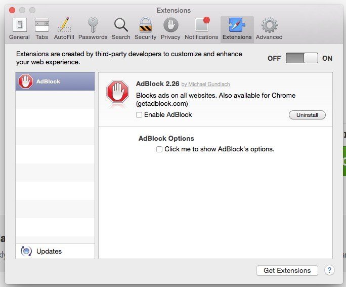 Расширение AdBlock Safari.