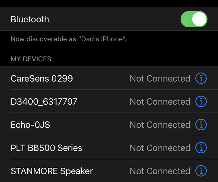 Настройки Bluetooth iOS.