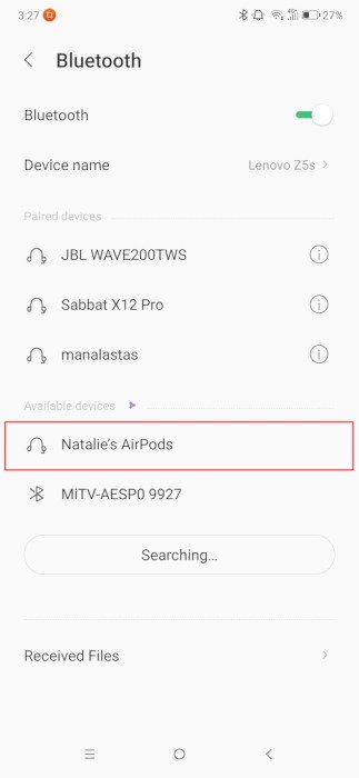 Airpods в настройках Android Bluetooth Connect